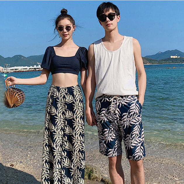 情侶泳衣(女長褲三件式、男海灘褲)