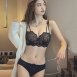美胸花紋抓皺結無鋼圈成套內衣