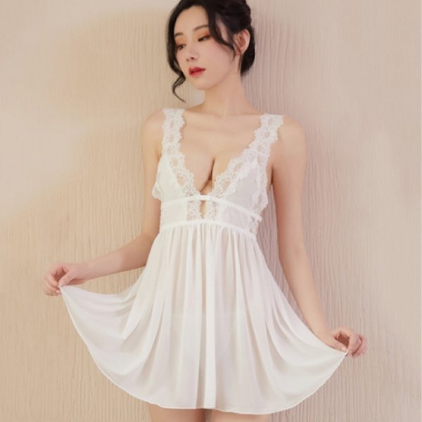 蕾絲花邊美背透膚情趣睡衣