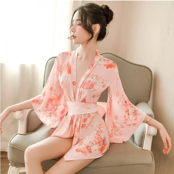 性感櫻花貓印花情趣和服套裝