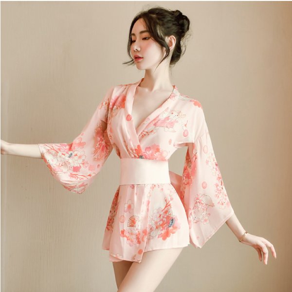 性感櫻花貓印花情趣和服套裝