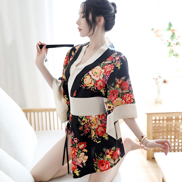 性感印花情趣和服套裝