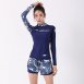潮流不對稱印花長袖兩件式泳衣(L-2XL)