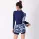 潮流不對稱印花長袖兩件式泳衣(L-2XL)