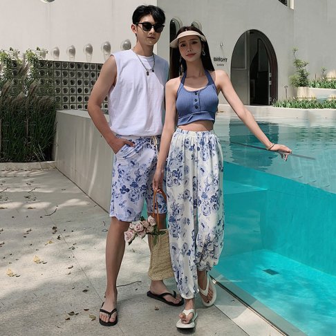 情侶泳衣(女長褲三件式+男海灘褲)