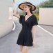 V領荷葉袖顯瘦裙裝連身泳衣(XL-2XL)