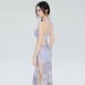 紫色夢幻暈染網美風長裙四件式泳衣