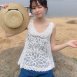 無袖背心式鏤空鈎花短版外罩罩衫