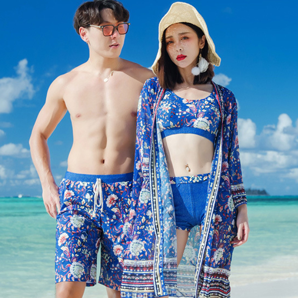 情侶泳衣(女短褲三件式、男海灘褲)