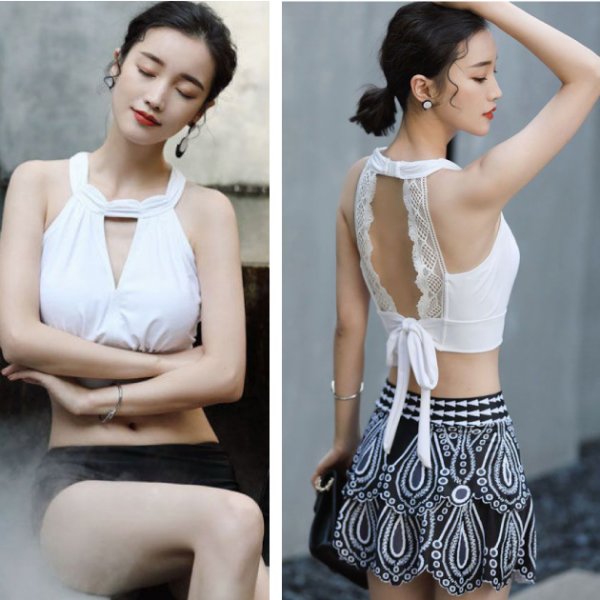 繞脖美背綁繩兩穿三件式泳衣