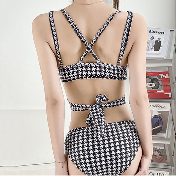 明星同款千鳥格三角杯兩件式泳衣比基尼