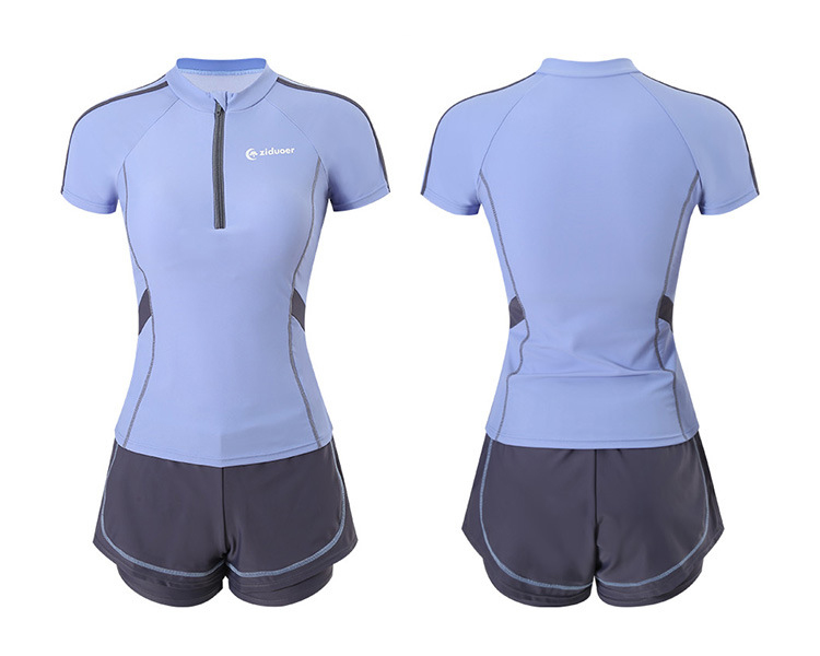 簡約短袖運動風兩件式泳衣(L-3XL)
