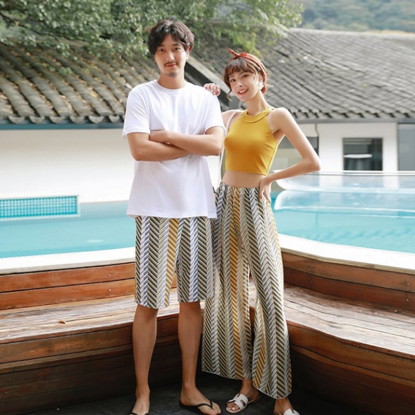 情侶泳衣(女長褲三件式、男海灘褲)