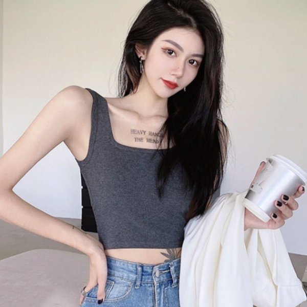 短版U領棉質背心小可愛